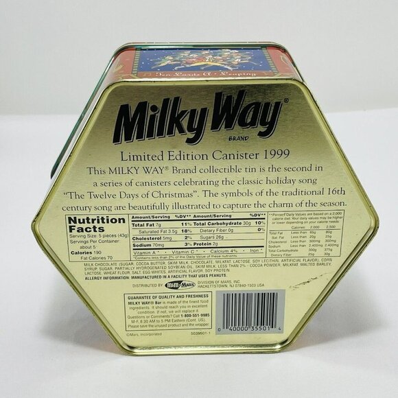 Limited Vintage Milky Way 12 Days Christmas Song Canister Tin Box Hexagon 1999 - Picture 2 of 10